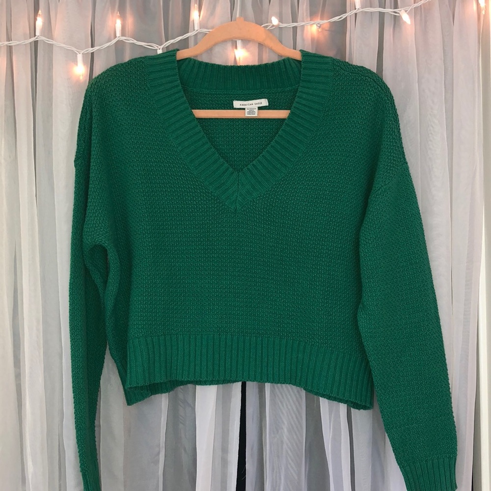 👑 American Eagle Cropped Green Sweater